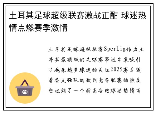 土耳其足球超级联赛激战正酣 球迷热情点燃赛季激情